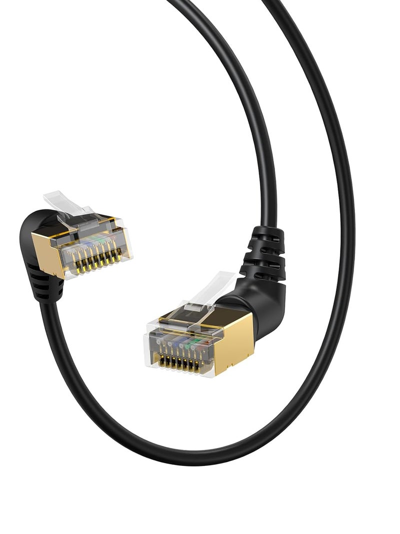 CableCreation كابل إيثرنت CAT8 بزاوية قائمة، كابل شبكة CAT8 مع موصل RJ45 محمي، سرعة 40Gbps و2000MHz، كابل باتش عالي السرعة للألعاب/الموجه/المودم/الأقمار الصناعية، 1.5م/4.92قدم - Image 1